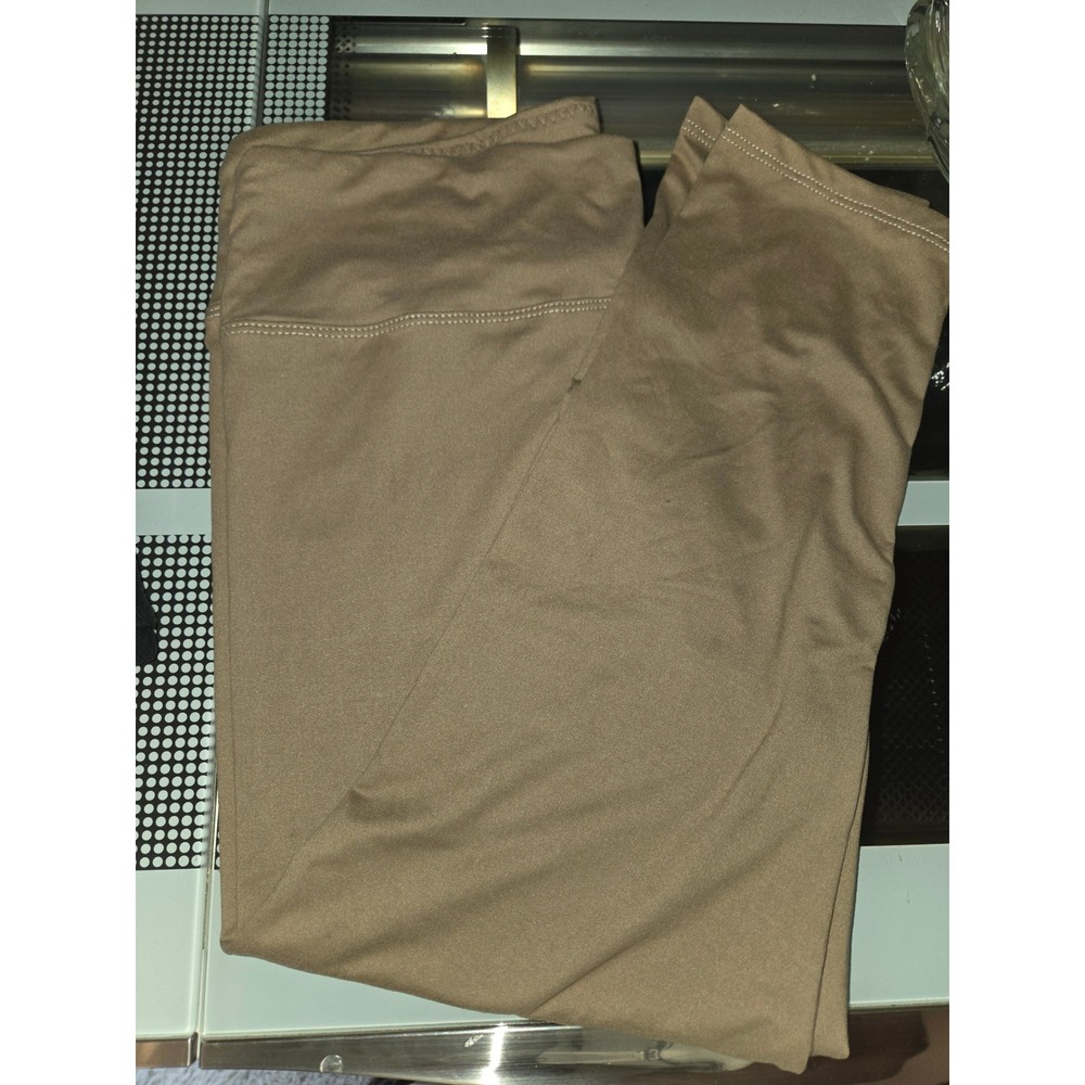 Conceited Women Plus Size Tan High Waisted Capri Stretch Leggings Brown Taupe